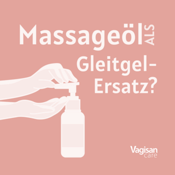 Grafische Darstellung eines Massageöl-Spenders und zwei Händen einer Frau als Sinnbild für Massageöl als Gleitgel-Ersatz
